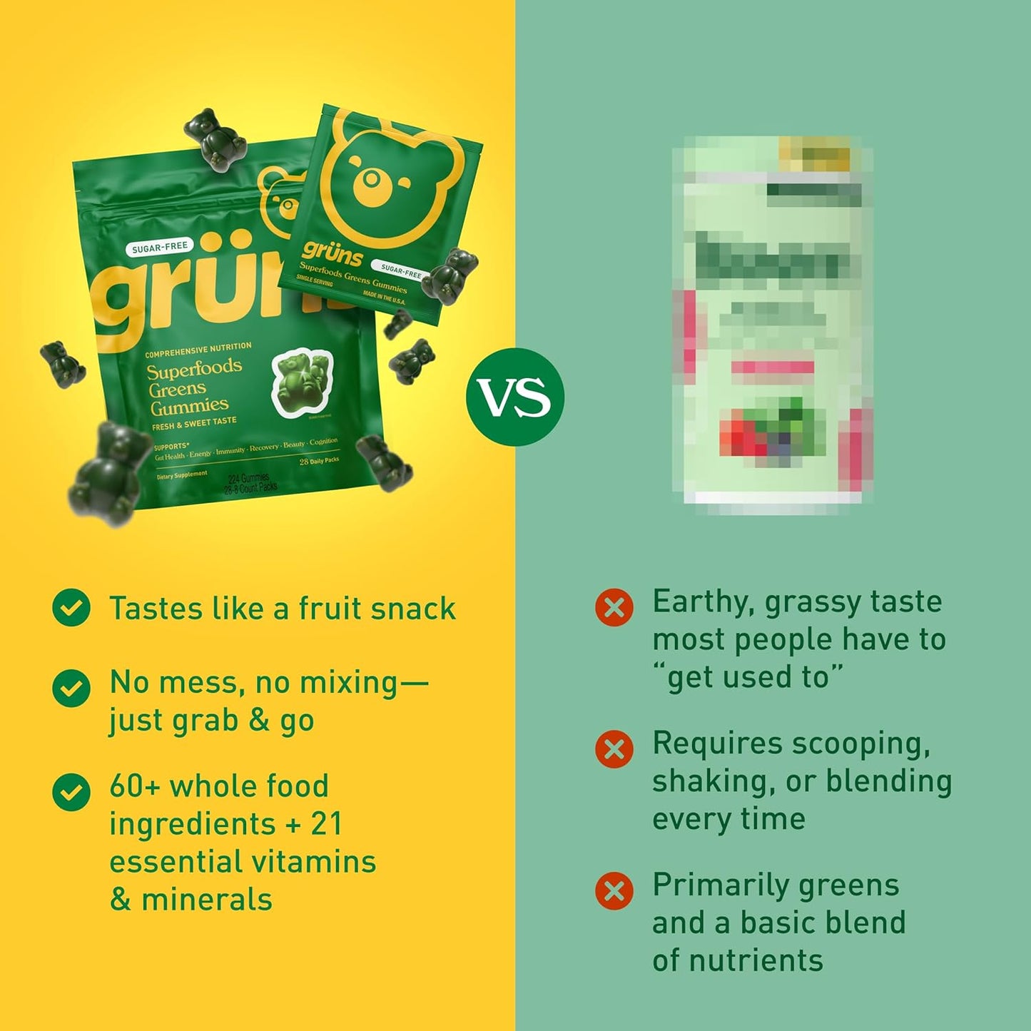 Gruns Sugar-Free Super Greens Gummies, 10 pack