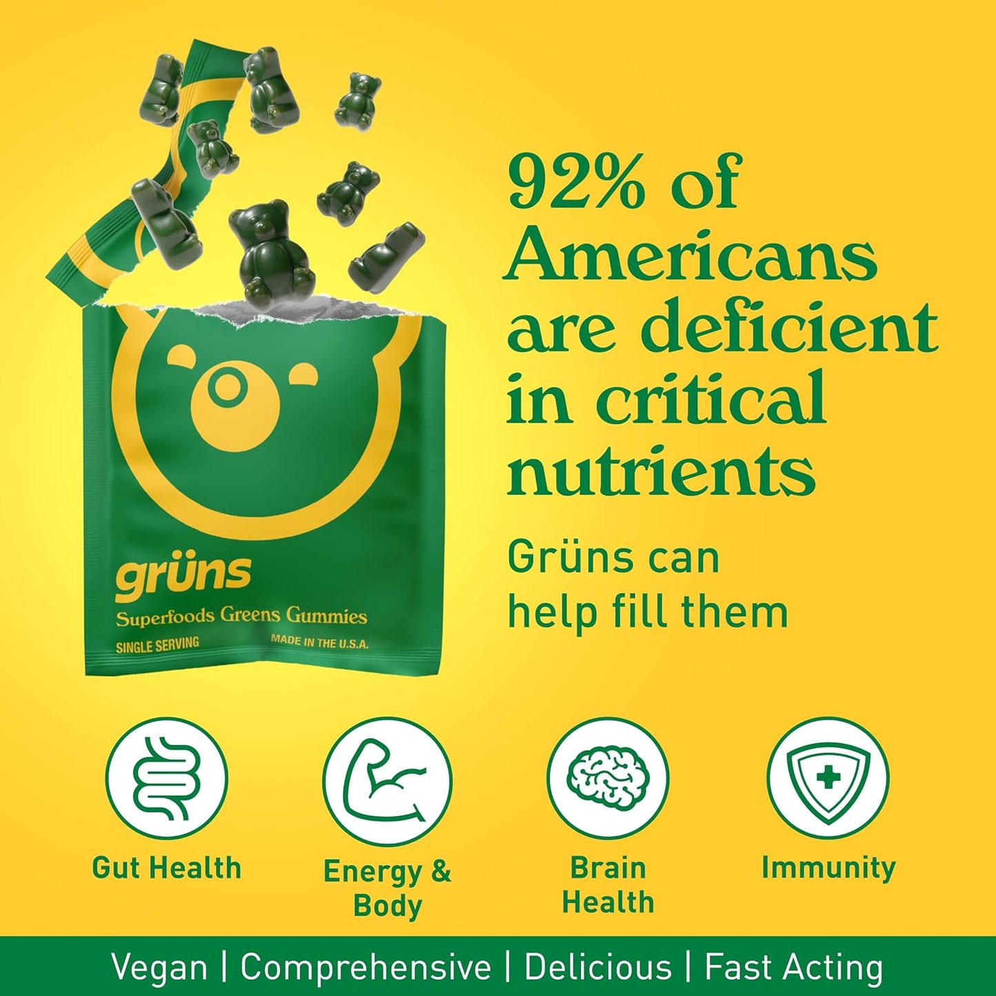 Gruns Sugar-Free Super Greens Gummies, 10 pack