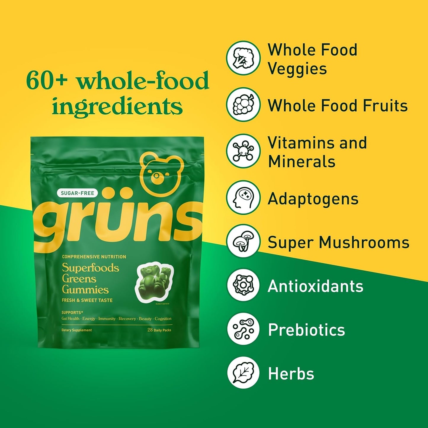 Gruns Sugar-Free Super Greens Gummies, 10 pack